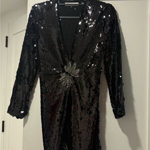 Zara Black Sequin Long Sleeve Dress
